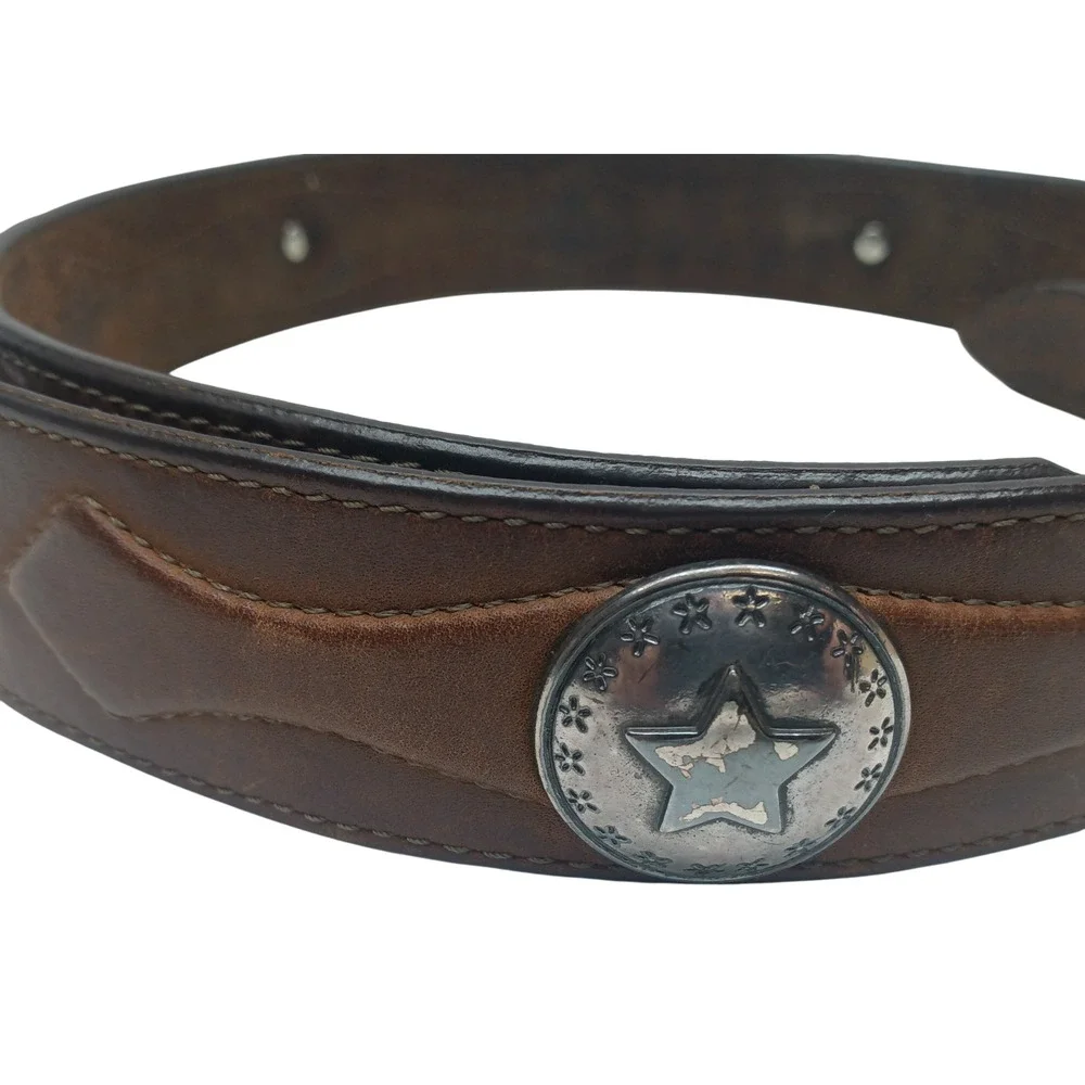 VTG JUSTIN 1993 Belt Brown Men's Genuine Leather‎ Concho Belt 1.5
